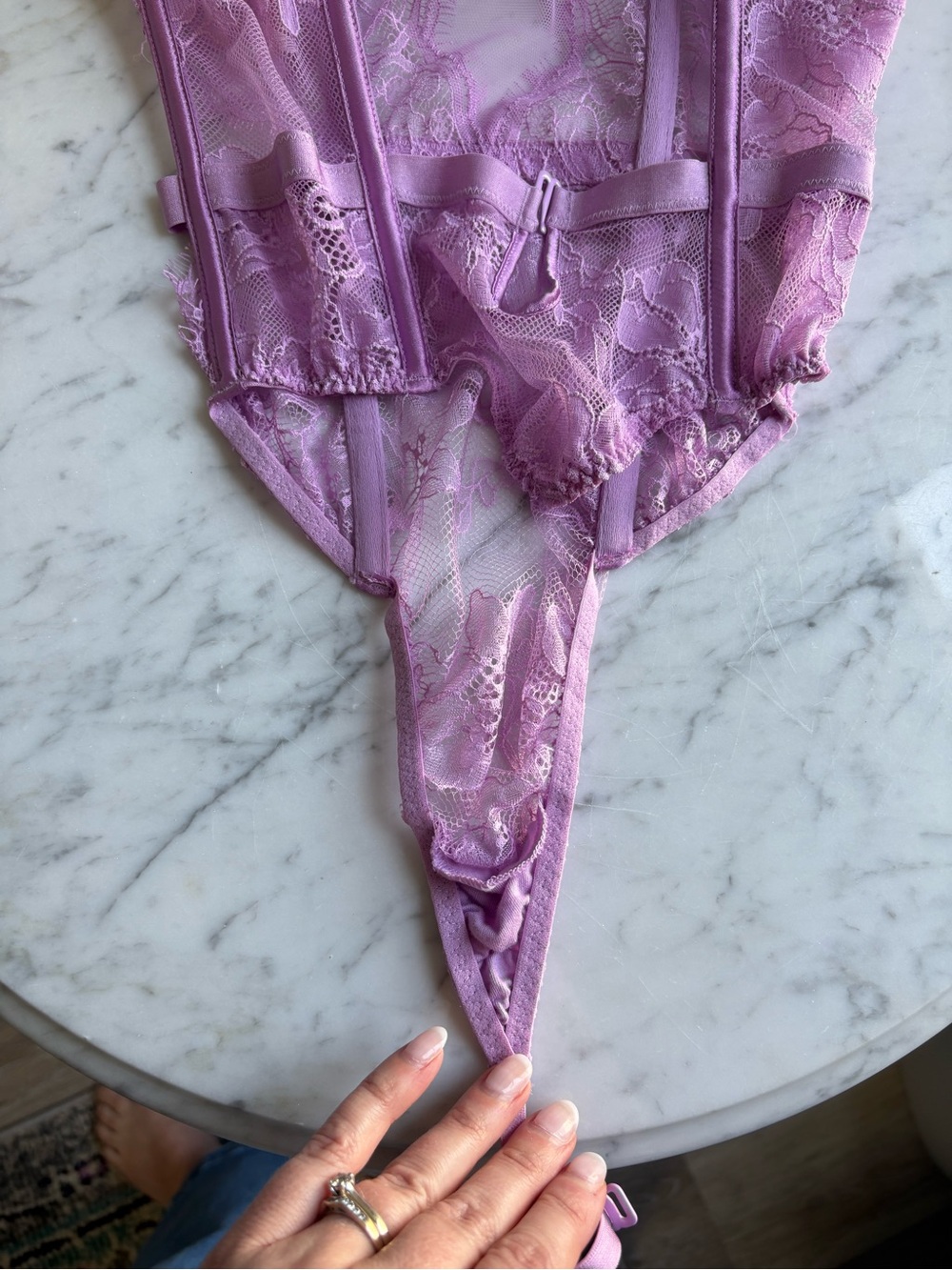 Victoria’s Secret NWT Lilac Lace Corset Bodysuit Teddy Boned Padded S - Picture 8 of 10